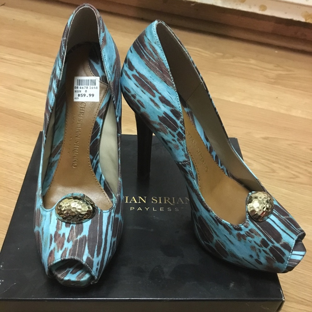 NEVER WORN! Christian Siriano blue/brown heels